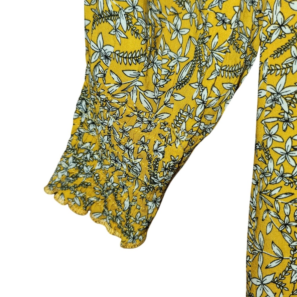 Women's Maxi Yellow Dress Cotton Blend S Boho Floral Prairie Cottage Puff Sleeve - Picture 5 of 14